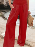 kkboxly  Shirred Waist Wide Leg Pants, Casual Solid Slant Pockets Pants For Summer & Spring, Women's Clothing