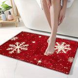 Christmas Snowflake Bath Rug Set, 3-Piece Non-Slip Bathroom Mat Set, Machine Made Polyester Flannel with PVC Backing, Machine Washable, Flat Woven Rectangle Area Rugs for Holiday Decor