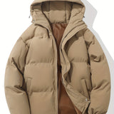 kkboxly  Classic Design Warm Hooded Jacket, Men's Casual Cotton Padded Jacket Coat For Outdoor Activities