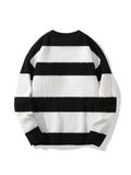 kkboxly  Men's Color Block Knitted Sweater, Warm Trendy Loose Pullover, Mens Clothing