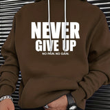 kkboxly NEVER GIVE UP Print Hoodie, Cool Hoodies For Men, Men's Casual Graphic Design Pullover Hooded Sweatshirt With Kangaroo Pocket Streetwear For Winter Fall, As Gifts