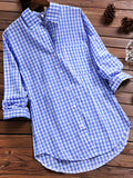 kkboxly  Plus Size Casual Blouse, Women's Plus Gingham Print Turn Down Collar Long Sleeve Shirt