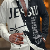 kkboxly Plus Size Jesus Pattern Men's Shirt Top Turn-Down Collar Long Sleeve Closure Male Casual Shirt For Men Daily Vacation Streetwear, Men's Clothing