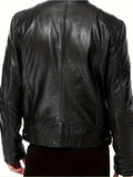 kkboxly  Chic PU Jacket, Men's Casual Solid Color Zip Up Stand Collar Faux Leather Jacket For Spring Fall