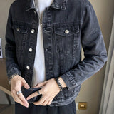 kkboxly  Chic Denim Jacket, Men's Casual Street Style Lapel Button Up Jacket Coat For Spring Fall