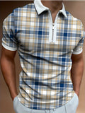 kkboxly  Tight, Men's Summer Polo Shirt Plaid Zipper Slim Polos Best Sellers