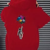 kkboxly  Cartoon Astronaut Pattern Zip Up Hoodie, Men's Casual Stretch Hooded Sweatshirt Sportswear