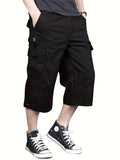 kkboxly  Street Style Men's Casual Cargo Capris Jeans With Pocket, Men's Outfits