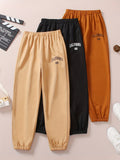 3 Pcs Girls Joggers Letter Print Elastic Waist Trendy Sweatpants Jogger Pants Outfit