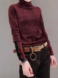 kkboxly  Solid Turtleneck T-Shirt, Casual Long Sleeve Top For Spring & Fall, Women's Clothing