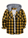 kkboxly  Plaid Shirt Coat For Men Long Sleeve Casual Regular Fit Button Up Hooded Shirts Jacket