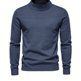 kkboxly  All Match Knitted Sweater, Men's Casual Warm High Stretch Stand Collar Pullover Sweater For Fall Winter