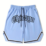 kkboxly  Men's Streetwear Shorts, "Chicago" Graphic Drawstring Stretchy Short Pants For Workout Fitness, Summer Clothings Men's Fashion Outfits