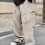 kkboxly Men's Multi Pocket Casual Pants, Chic Waist Drawstring Cargo Pants For Outdoor Activities