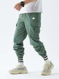 kkboxly  Men's Drawstring Flap Pocket Cargo Pants, Loose Trendy Jogger Pants