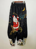 Christmas Print Elastic Waist Pants, Casual Loose Pants With Pocket, Women's Clothing