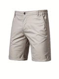 Men's Classic Fit Cotton Twill Flat Front Solid Chino Short With Slant Pockets And Elastic Waist