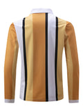 kkboxly  Men's Color Block Stripe Long Sleeve Zip Polo Shirt, Men's Clothing