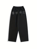 kkboxly  Men's Loose Casual Ripped Pants Elastic Waist Drawstring Hip-hop Straight Long Pants