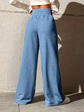 kkboxly  Drawstring Loose Solid Pants, Casual Wide Leg Long Length Pants, Women's Clothing