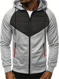 kkboxly  Casual Patchwork Cardigan Zip Hooded Sweatshirts, Men's Long Sleeve Jacket Coat For Summer