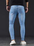 kkboxly  Chic Skinny Medium Stretch Jeans, Men's Casual Street Style Distressed Denim Pants