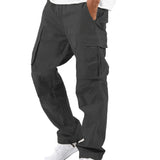 Trendy Solid Cotton Blend Cargo Pants, Men's Multi Flap Pocket Trousers, Loose Casual Outdoor Pants, Men's Work Pants Outdoors Streetwear Hip Hop Style