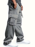 kkboxly  Warm And Thick Men's Drawstring Cargo Pants, Loose Casual Outdoor Straight Leg Sweatpants, Men's Work Pants