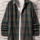 kkboxly  Men's Plaid Button Up Loose Trendy Comfy Long Sleeve Shirt For Summer Autumn, Mens Clothing