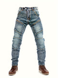 kkboxly  Multi Pocket  Cotton Blend Jeans, Men's Casual Street Style Loose Fit Denim Pants For Spring Summer