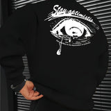 kkboxly Fashionable Men's Casual Tearful Eye Pattern Print,Long Sleeve Round Neck Pullover Sweatshirt,Suitable For Outdoor Sports,For Autumn And Winter,Can Be Paired With Hip-hop Necklace,As Gifts