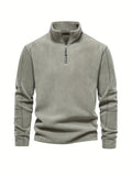 Men's Corduroy Stand Collar Zip Up V Neck Sweatshirt Pullover For Men Solid Sweatshirts For Winter Fall Long Sleeve Tops