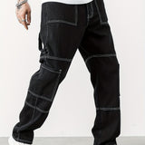 Pocket Men's Straight Leg Cargo Pants, Loose Trendy Outdoor Pants, Mens Denim Pants