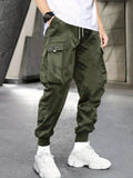 kkboxly  Men's Letter Graphic Drawstring Waist Cargo Pants With Flap Pockets