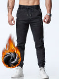 kkboxly  Men's Casual Letter Embroidery Tapered Harem Pants, Chic Warm Thick Casual Pants For Fall Winter