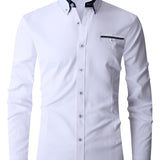 kkboxly  Men's Formal Classic Design Button Up Shirt, Male Clothes For Spring And Fall Business Occasion