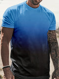 kkboxly  Plus Size Men's Blue Gradient Trendy T-shirts, Comfy Breathable Quick Dry Tees For Summer