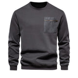 Solid Cotton Blend  Trendy Sweatshirt, Men's Casual Classic Design Crew Neck Pullover Sweatshirt For Men Fall Winter