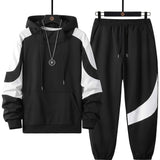 Plus Size Men's Contrast Color Pattern Print Hooded Sweatshirt & Sweatpants Set For Autumn/winter, Men's Clothing