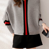 Color Block Boat Neck Knit Sweater, Elegant Long Sleeve Sweater, Women's Clothing