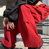 kkboxly  Long Length Loose Sports Pants, Wide Leg High Waist Elastic Waist Cargo Pants, Women's Activewear