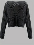 kkboxly  Solid Cut Out Asymmetrical Sweater, Casual Long Sleeve Sweater For Spring & Fall, Women's Clothing