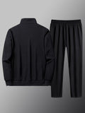 kkboxly Men's Outfit Set, Lapel Solid Long Sleeve Zip Up Jacket And Drawstring Pants, 2-piece Set For Spring Summer Outdoor Jogging Gym Workout