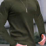 kkboxly  Solid Trendy Checkered Sweatshirt, Men's Casual Classic Design Crew Neck Pullover Sweatshirt For Men Fall Winter