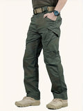 kkboxly  Men's Durable Cargo Pants, Men's Solid Waterproof Tactical Pants With Multi Pockets For Outdoor Hiking