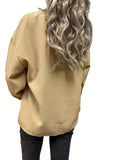 kkboxly  Waffle Solid Jacket, Casual Button Front Long Sleeve Outerwear, Women's Clothing