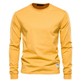 kkboxly  Men's Basic Solid Cotton O-neck Long Sleeve T-Shirt