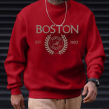 kkboxly  Men's Pullover Round Neck Long Sleeve Sweatshirt Letter "Boston" Pattern Casual Top For Autumn Winter Men's Clothing