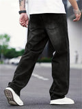 kkboxly  Loose Fit Wide Leg Jeans, Men's Casual Distressed Denim Pants With Pockets