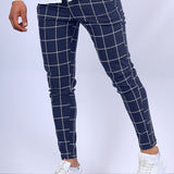 kkboxly  Slim Fit Elegant Plaid Slacks, Men's Casual Vintage Style Slightly Stretch Dress Pants For Business Banquet Dating Dinner